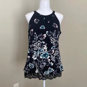 Black Floral Sleeveless Top With High Neck 1